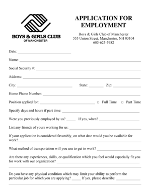 Boys and Girls Club Application  Form