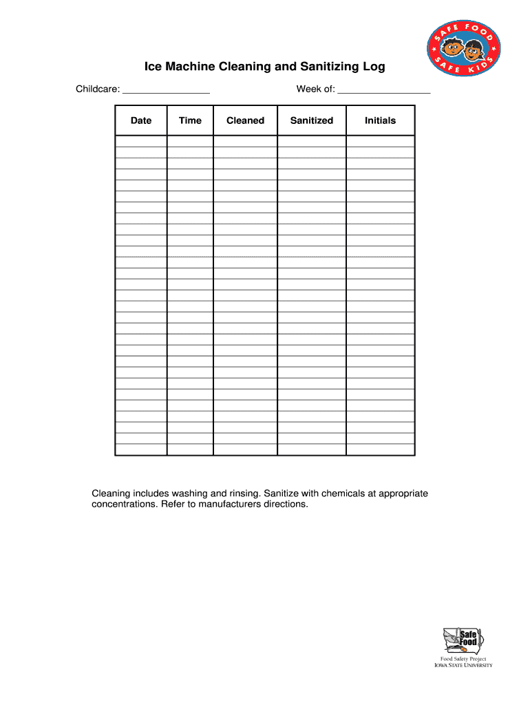 Ice Machine Cleaning Log  Form