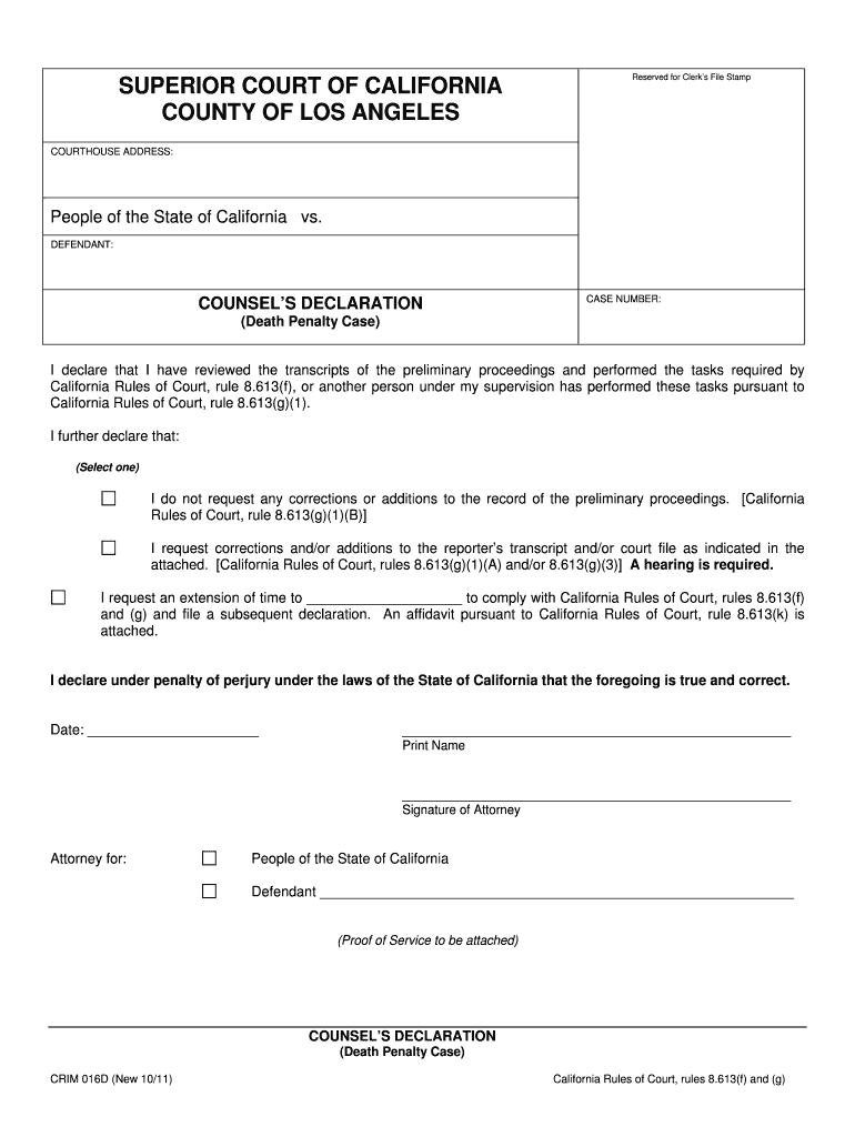  FORM CRIM 016D  Counsels Declaration 110911doc 2011