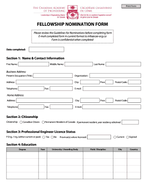 Nomination Form the Canadian Academy of Engineering Cae Acg