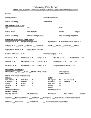 Embalming Case Report  Form