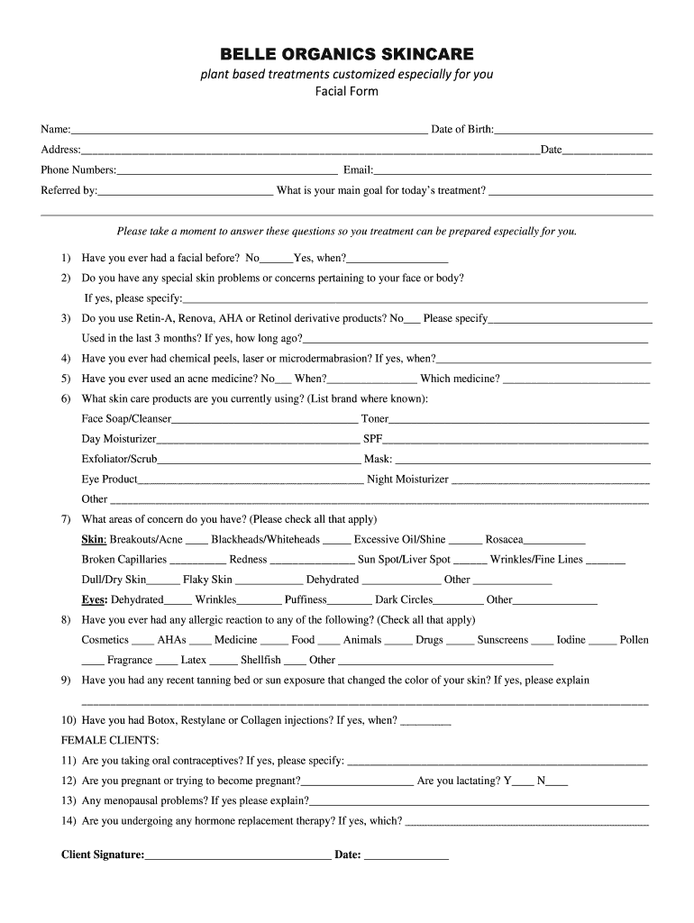 Facial Client Consultation Form One Pagedoc