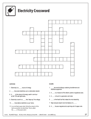 Electricity Crossword Puzzle PDF  Form
