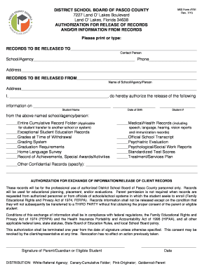 DISTRICT SCHOOL BOARD of PASCO COUNTY MIS Form 791
