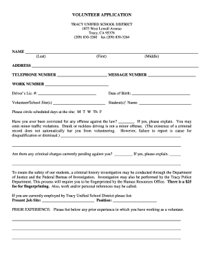 Tusd Volunteer Form