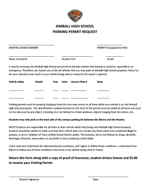 KIMBALL HIGH SCHOOL PARKING PERMIT REQUEST  Form