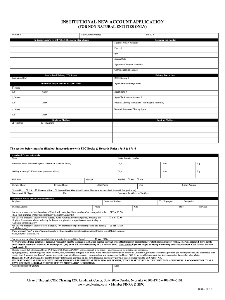  Institutional New Account Application  COR Clearing 2012-2024