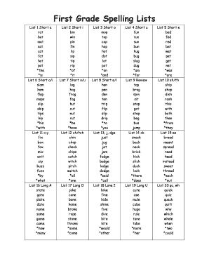 First Grade Spelling Words  Form