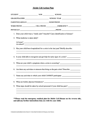 Sickle Cell Emergency Action Plan  Form