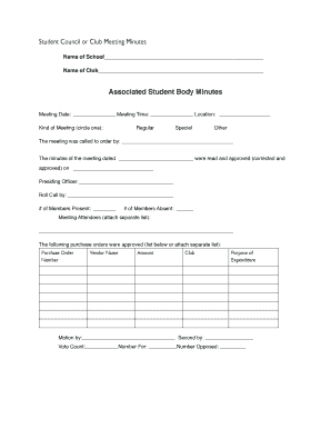 Student Council or Club Meeting Minutes FCMAT  Form