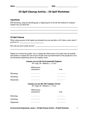 Oil Spill Experiment Worksheet  Form