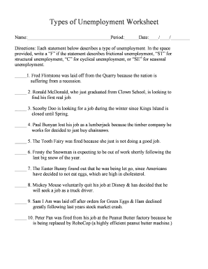 Types of Unemployment Worksheet Answers  Form