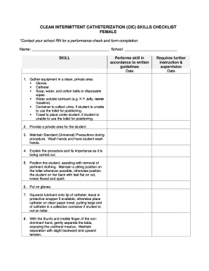 CLEAN INTERMITTENT CATHETERIZATION CIC SKILLS CHECKLIST  Form