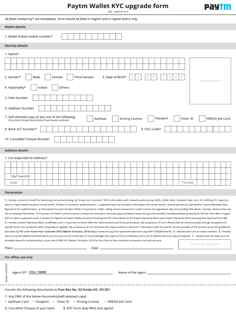 Paytm Kyc Online Verification at Home  Form