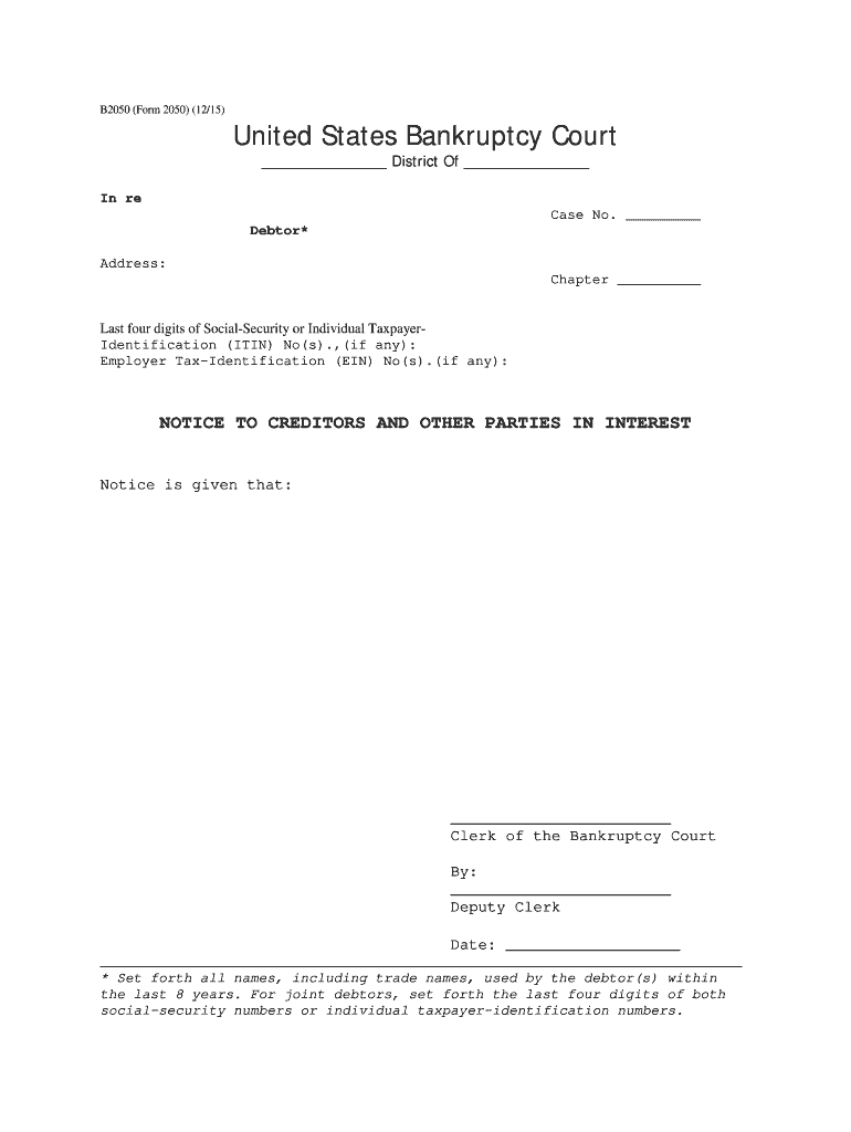 B2050 Form 2050 1215 United States Bankruptcy Court Cacb Uscourts