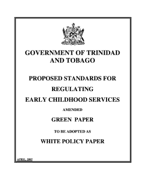 Proposed Standards for Regulating Early Childhood Services in Trinidad and Tobago  Form