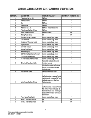 Denti Cal Combination Tar Dc 217 Claim Form Specifications