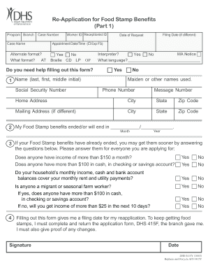 Application for Food Stamps  Form