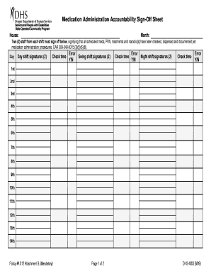 Medication Sign off Sheet  Form