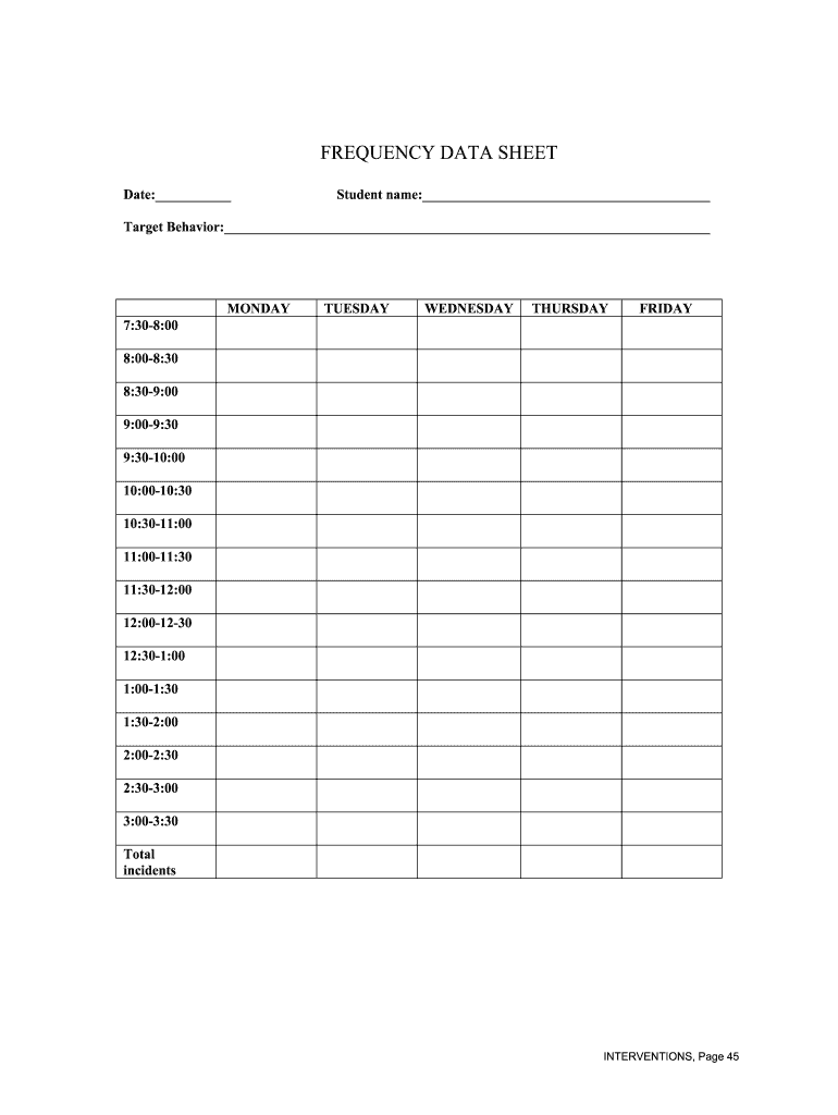 FREQUENCY DATA SHEET Exceptional Student Education  Form