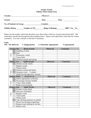 Sonday System Fidelity Observation BFormb Teacher Observer