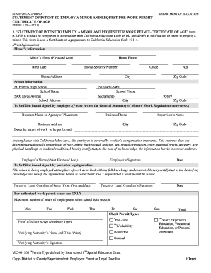 Work Permit California  Form