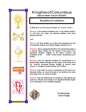 Knights of Columbus Resolution of Condolence  Form