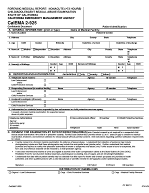 CalEMA 2 925 Forensic Medical Report  Form