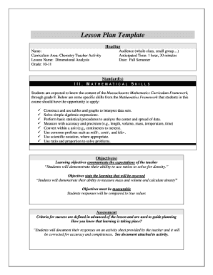 College Lesson Plan Template  Form