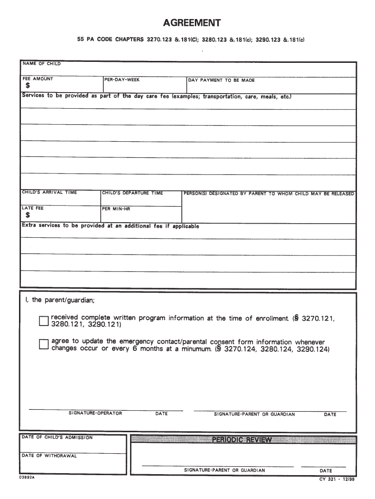 Daycare Payment Agreement Form