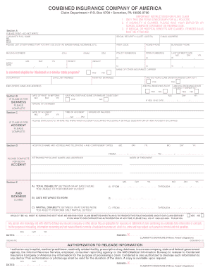 Combined Insurance Claim Forms Printable