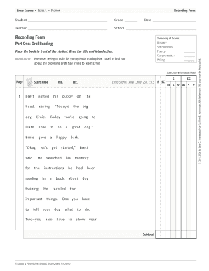 Ernie Learns Running Record  Form