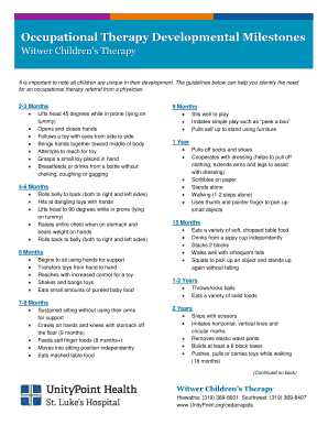 Occupational Therapy Developmental Milestones PDF  Form