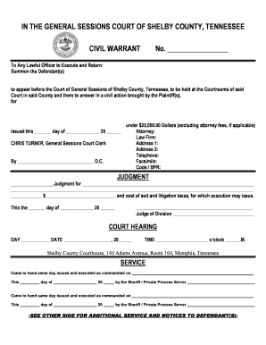Civil Warrant Shelby County Tn  Form