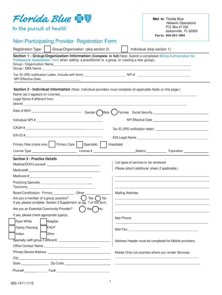 Florida Blue Non Participating Provider Registration Form