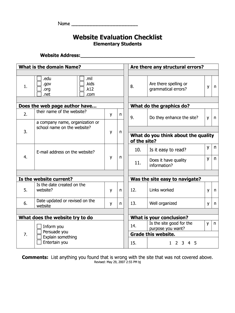 Website Evaluation Checklist PDF  Form