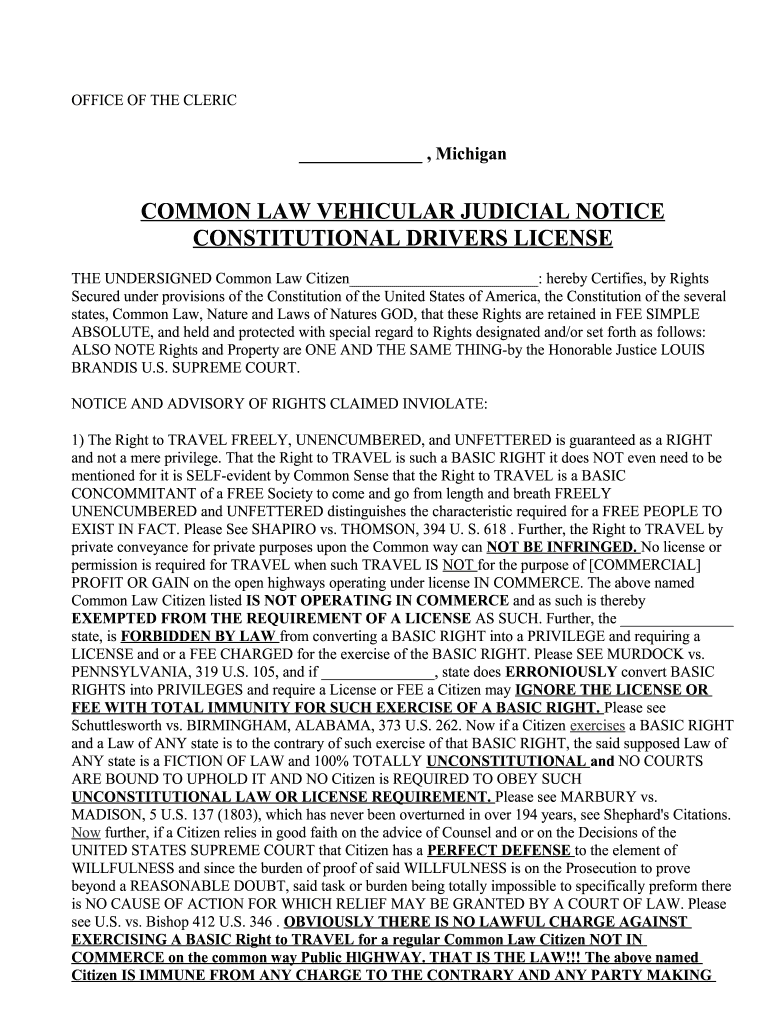 Get and Sign Common Law Vehicular Judicial Notice  Form
