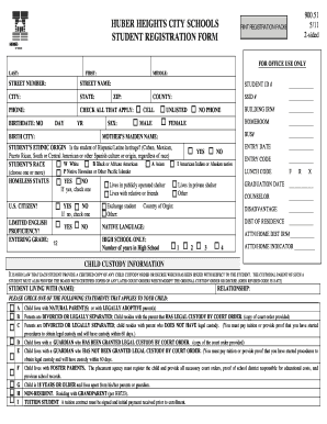 STUDENT REGISTRATION FORM Huber Heights City Schools Huberheightscityschools