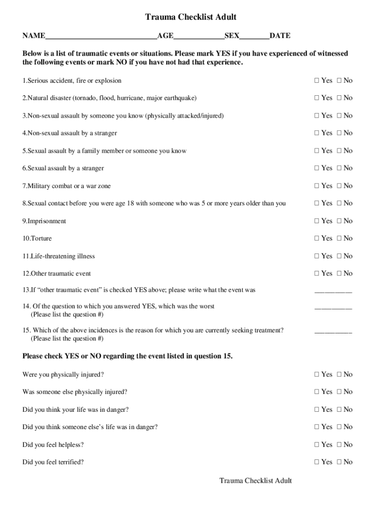 Trauma History Checklist  Form