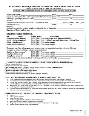 Vanderbilt Kidney Transplant Referral Form