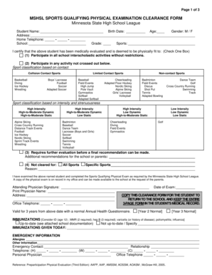  Minnesota Sports Physical Form 2007-2024