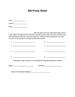 Bid Proxy Sheet PSD150  Form