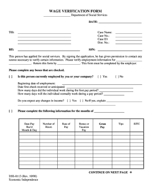 Wage Verification Form