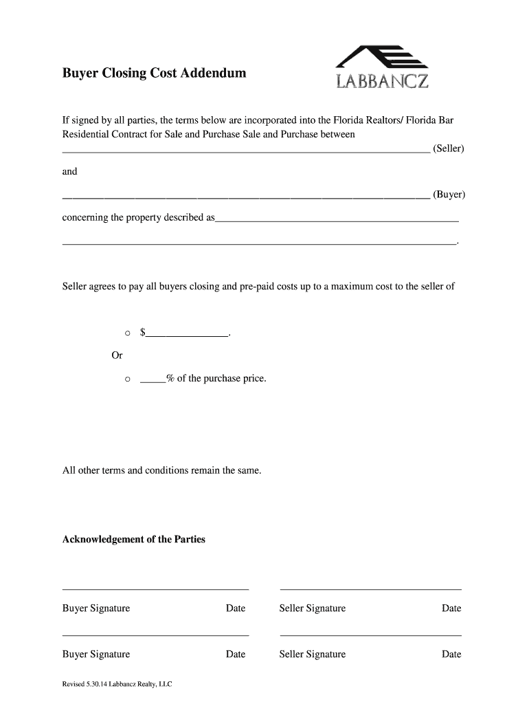  Closing Cost Addendum to Contract 2014-2024