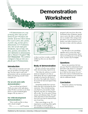 Demonstration Worksheet 4 H Center for Youth Development 4h Missouri  Form