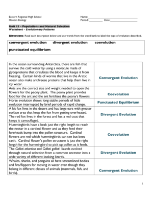 Types of Evolution Worksheet PDF Answers  Form