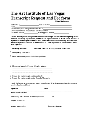 Art Institute of Las Vegas Transcript Request  Form