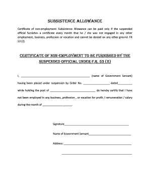 Subsistence Allowance Form PDF