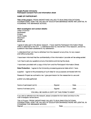 Anglia Ruskin University Participant Consent Form and
