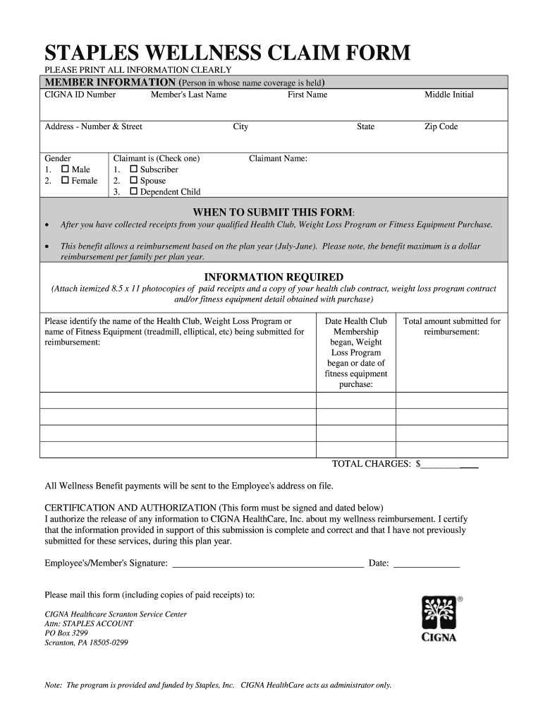 Staples Wellness Claim Form